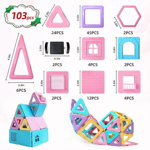MAGBLOCK Magnetic Building Blocks Set, Upgraded Magnetic Tiles Toys for 3 4 5 6 7 8+ Year Old Girls, 103pcs Magnet Toys for Toddlers Boys and Girls 3-5 thumbnail 3