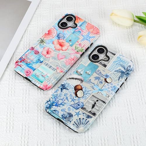 KANGHAR Summer Phone Case for iPhone 16 Plus [Compatible with MagSafe], Cute Aesthetic Coastal Beach Seashell Coquette Collage Design, 2-Layer Hybrid Shockproof Protective Cover for Women Girls thumbnail 6