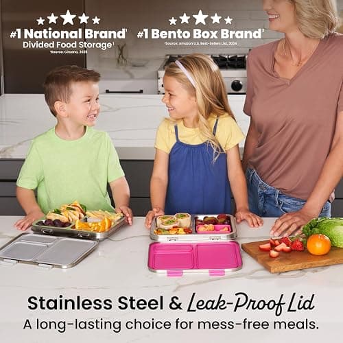 Bentgo Kids Stainless Steel Leak-Resistant Lunch Box, 3 Compartments | Bonus Silicone Container, PFAS & BPA-Free, Odor-Resistant, Dishwasher Safe, Ages 3+ (Silver) thumbnail 2