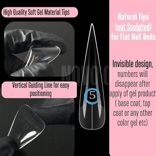 NOVO OVO Halloween XXL Straight Sharp Stiletto Natural Nail Tips Press on (not Sculpted), Normal Thick Extra Long Soak Off Soft Gel Fake Nail Extension, Full Cover False Nails for 12 Sizes 240 pcs thumbnail 4