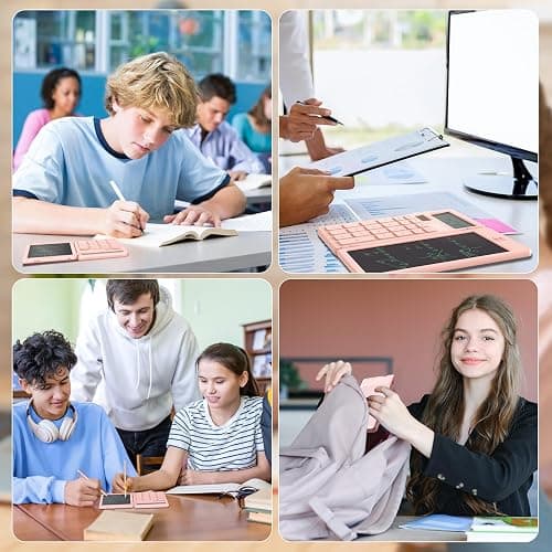 Desk Calculators with Erasable LCD Notepad ROATEE Basic Calculators Pink Cute School Supplies for Girls Middle School Stuff Cute Pocket Office Supplies Home Essential Solar & Battery Energy Big Button thumbnail 6