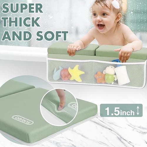 beiens Bath Kneeler and Elbow Rest Pad Set - 1.5'' Comfortable Baby Bath Kneeler Pads, Thick Quick Dry Kneeling Pad Support for Knee& Arm, Large Bathtub Mat with Toy Organizer for Happy Baby Bath Time thumbnail 4