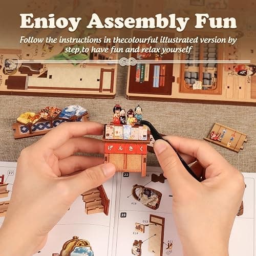 Cutefun Book Nook Kit - DIY Miniature House Kit for Adults, Teens and Beginners, Japanese Booknook Tiny House Bookshelf Decor 3D Wooden Puzzles, Gifts for Friends & Family (Folding Fan Shop) thumbnail 2