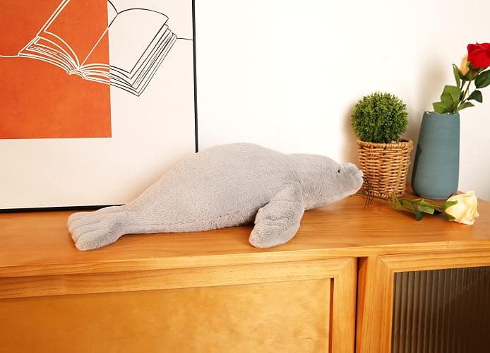 CSVBTRF Weighted Stuffed Animals, 2 lb, 23" Seal Plush Gift for Kids - Grey Hug Seal Plush Animals thumbnail 2