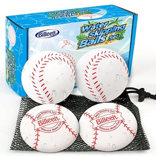 Billeeit 4Pcs Water Skipping Balls for Pool Play(Baseball Theme), Water Pool Beach Swim Toys for Kids Ages 4-8, 8-12 and Adults, Include 2 Balls and 2 Discs - Image 1