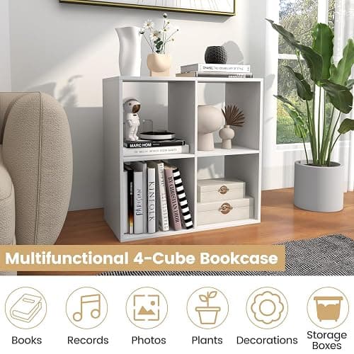 IFANNY Cube Bookcase, White Bookshelf with Storage, Wood Bookshelves & Bookcases, Toy Display Shelf, Freestanding Cube Storage Organizer, Book Shelf for Bedroom, Living Room, Study (4 Cubes) thumbnail 7