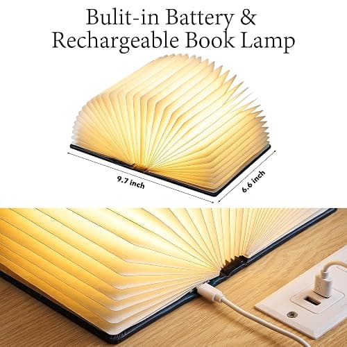 Book Lovers Gift Book Lamp, 5-Color LED, Foldable Lamp, Hot Foil Cover | 9.7 inch Large Warm ambient LED night light, ideal for bedroom, study and reading corner, perfect Christmas and holiday gift thumbnail 4