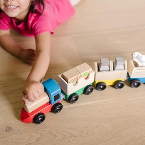 Melissa & Doug Wooden Farm Train Set - Classic Wooden Toy (3 Linking Cars) thumbnail 7