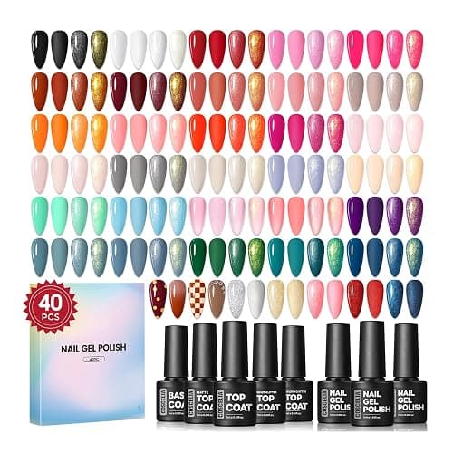 COSCELIA 40pcs Fall Gel Nail Polish Set, 35 Colors Nail Gel polish with 5 Bottles Base and Top Coat White Brown Black Nude Red Orange Fall Winter Colors Nail Art Christmas Gifts for Women Girls - Image 1