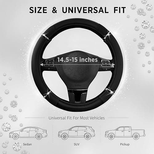 Road Comfort Leather Steering Wheel Cover – Premium Anti-Slip Car Steering Wheel Grip Cover – Universal Fit for 14.5”–15” Cars, Trucks & SUVs - Black thumbnail 8