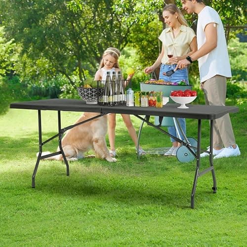 BestOffice Outdoor Folding Camping Table Plastic Table Portable Square Height Dining Table Perfect for Picnics,Parties,Party and Camping,Black thumbnail 8