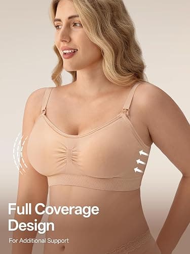 Angelhood Nursing Bra 5 Pack Womens Maternity Breastfeeding Seamless Wireless Sleep Bra with Extenders thumbnail 3