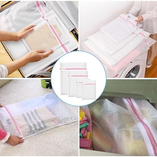 4Pcs Mesh Laundry Bags, Lingerie Bags for Washing Delicates,Mesh Wash Bags for Toy Storage & Cleaning, Travel Storage Organizer Bag, Dorm Room Essentials (1 Large, 1 Medium, 2 Small) (Fine Net) thumbnail 7
