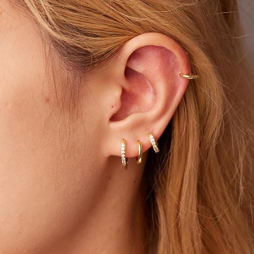 Gokeey Gold Huggie Hoop Earrings Set for Women, 14K Real Gold Plated Small Hypoallergenic Earrings Sets for Multiple Piercings Jewely, Tiny Cartilage Hoop Earrings for Women thumbnail 2