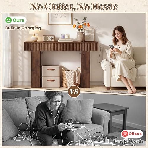 Unikito 47" Entryway Table with 2 Storage Drawers & Outlets, Fluted Design | USB-C Charging, Narrow Sofa Table Behind the Couch, Versatile Console Table for Entryway Hallway Foyer Living Room thumbnail 6