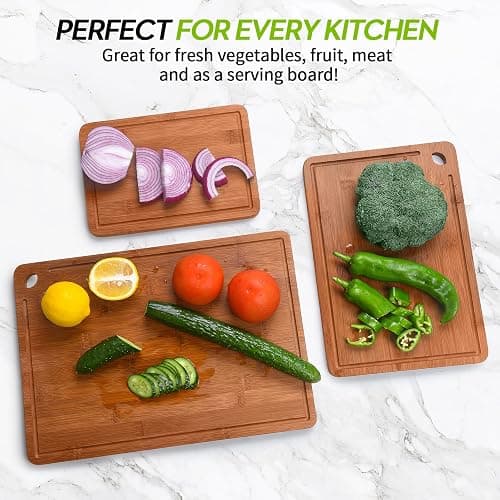 3 Piece Organic Bamboo Chopping Board Set by Harcas. 3 Sizes. Beautifully Crafted. Perfect for Serving Cheese or Antipasti, Cutting Meat, Vegetables or Fruit thumbnail 7