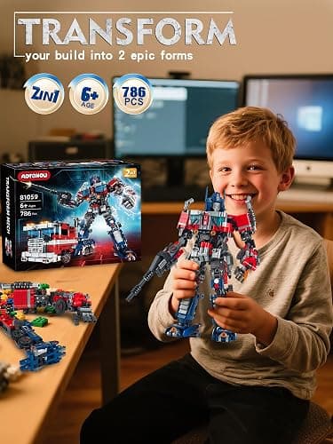 Aotonow 2 in 1 Transform Robots Building Sets for Adults,Mecha Transforming Building Blocks Truck Kits,Action Figures Toys for Movie Fans,Christmas,Birthday Gift for Kids and Boys 8-14 thumbnail 4
