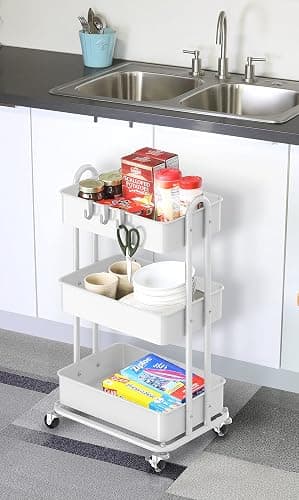 SimpleHouseware 3-Tier Kitchen Cart Metal Utility Rolling Cart, White thumbnail 5