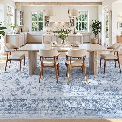 Area Rug 8x10, Washable Rug for Living Room, Large Area Rugs for Bedroom, Vintage Rug 8x10 for Dining Room, Non Slip Soft Low Pile Indoor Carpet for Kitchen, Nursery, Office, Farmhouse, Blue thumbnail 5