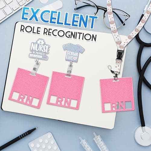 Plifal RN Badge Buddy Card Holder - Pink Registered Nurse Accessories Glitter Horizontal Double Sided ID Name Tag for Hospital Medical Staff Work thumbnail 5