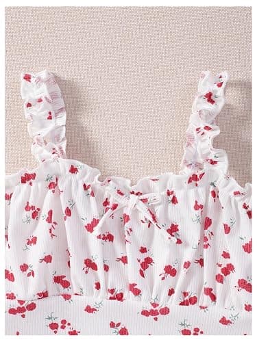 SOLY HUX Girl's Ditsy Floral Print Frill Trim Cami Crop Top Cute Summer Tops Preppy Clothes - 9 Years - White Floral Print thumbnail 3