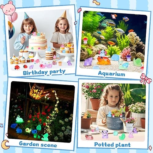 EKisemio 130pcs Luminous Mini Resin Animals Figures to Hide Miniature Figurines Glow in The Dark for Miniature Fairy Garden Accessories Micro Landscape Aquarium Ornaments Kit Dollhouse Decor Crafts thumbnail 6