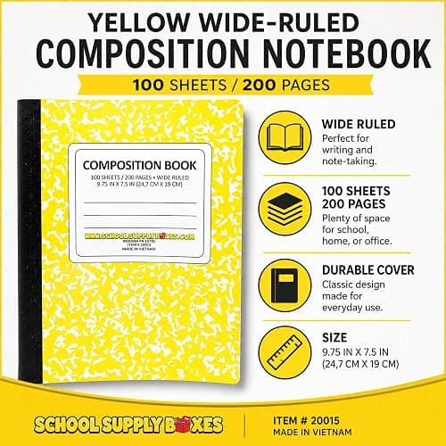 School Supply Boxes | Yellow, Wide-Ruled Composition Notebooks | 4 Pack | 100 Sheets, 200 Pages Per Pack thumbnail 3