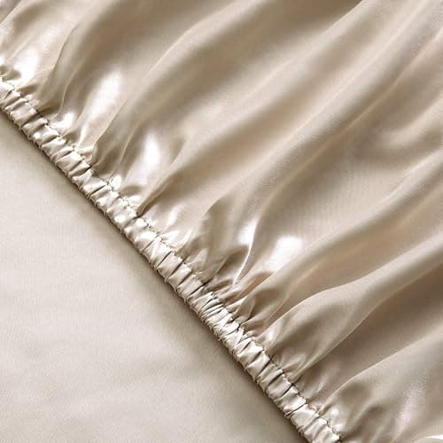SiinvdaBZX 4Pcs Satin Sheet Set Queen Size 15-Inch Deep Pocket, Beige | Ultra Silky Soft Satin Bed Sheets Similar to Silk Sheets, Includes 1 Fitted Sheet, 1 Flat Sheet, 2 Satin Pillowcases thumbnail 5