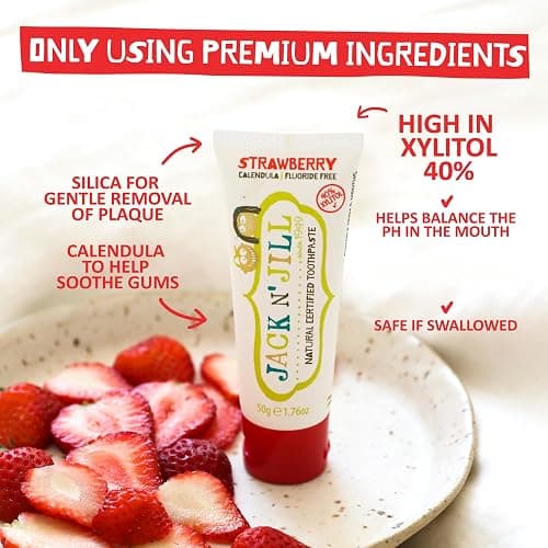 Jack N Jill Natural Toothpaste, Strawberry & Blueberry, 1.76 oz (Pack of 2) | Fluoride Free Kids & Toddlers Toothpaste, Gently Cleans Teeth, Helps Soothe Gums, 40% Xylitol, BPA Free, No Artificial Dyes thumbnail 3