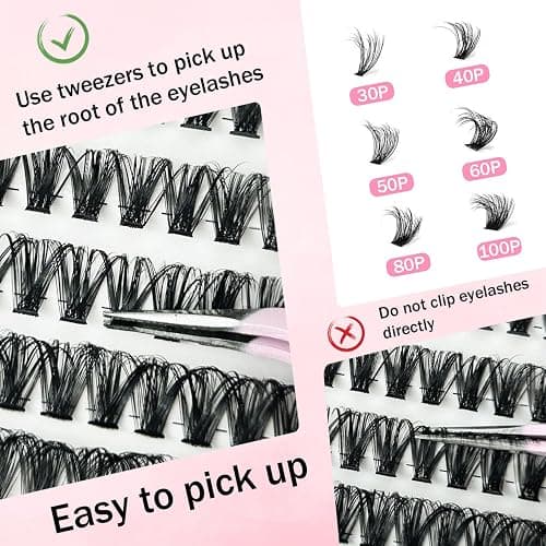 580pcs Cluster Lashes - Individual Eyelashes/Natural Eyelash Clusters D Curl Lashes 8-16MM Soft & Fluffy Thick Volume DIY Russian Lash Extensions (30D+40D+50D+60D+80D+100D) thumbnail 3