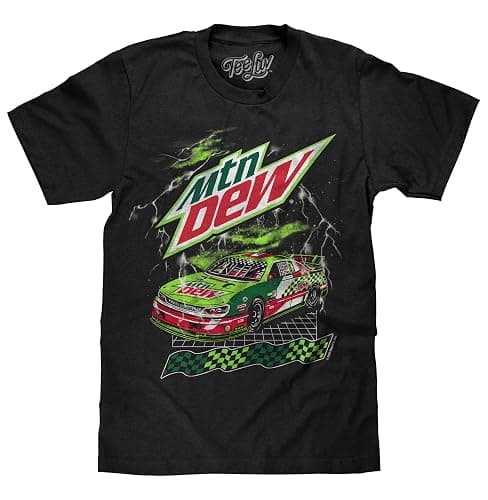 Tee Luv Men's MTN Dew Racecar T-Shirt - Mountain Dew Soda Logo Racing Shirt - Image 1