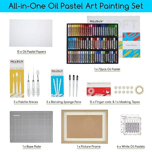 MEEDEN Soft Oil Pastels Set: 102Pcs Oil Pastel Kit with 72 Colors & 6 White Pastel - All in One Oil Crayons with Paper, Palette Knife, Masking Tape - Art Supplies for Artists Beginners Adult Christmas thumbnail 5