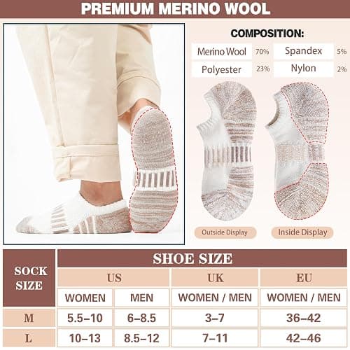 Merino Wool Ankle Athletic Running No Show Socks Cushioned Breathable Sports Warm Thick Socks for Men and Women 6 Pairs thumbnail 5