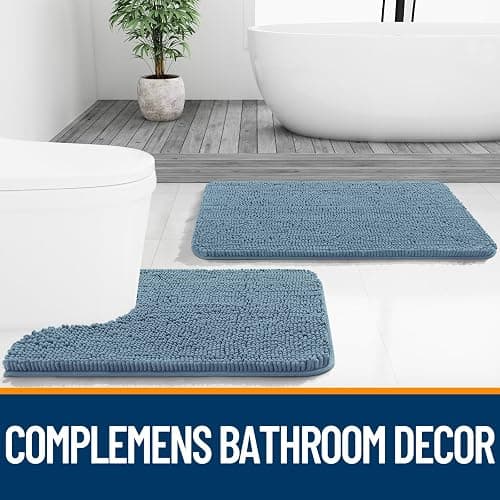 OLANLY Bathroom Rugs 30x18, Extra Soft Absorbent Chenille Bath Rugs, Rubber Backing Quick Dry, Machine Washable Bath Mats for Bathroom Floor, Tub and Shower, Home Decor Accessories, Airy Blue thumbnail 7