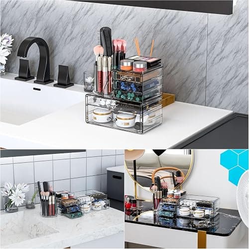 Clear Acrylic Makeup Organizers for Vanity,Countertop,3 Pack Make up Drawer Organizer With Makeup Brush Holder,Plastic Skincare Organizers for Hair Accessories,Beauty,Hair Products,Bathroom,Dresser thumbnail 6