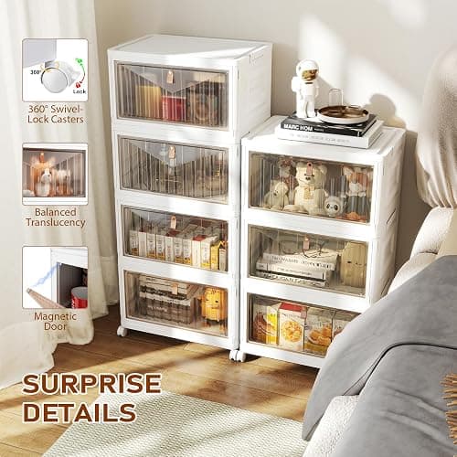 Wise Oannes Closet Organizers and storage, Storage cabinet with Wheels | Stackable Storage Bins with Wheels，Collapsible and Folds flat design to saves space, , Great for home, office, or garage thumbnail 4
