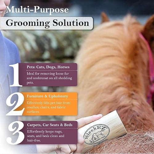 SleekEZ Deshedding Grooming Tool | Horse Brush for Horse Grooming Kit | Pet Hair Removal Tool | Curry Comb | Deshedding Brush | Shedding Comb | Works on All Hair Types | Made in USA | 1 pack | 10 inch thumbnail 2