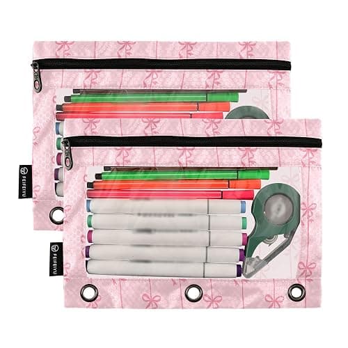 Bowknot Pink Binder Pouches 3 Ring for Boys Girls School Office College Supplies Cute Bow Ribbon Tie Pencil Pouches Case Bag with Clear Window and Zipper 2 Pack thumbnail 4