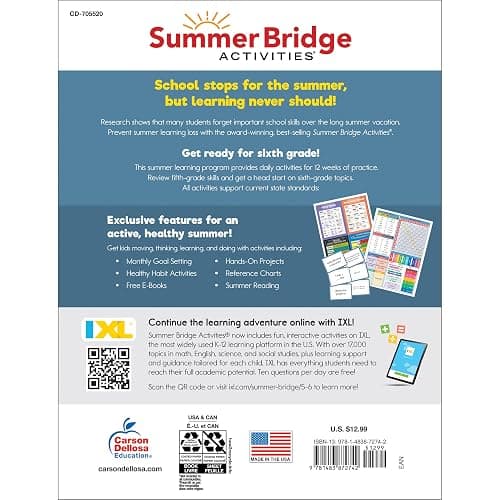 Summer Bridge Activities 5th to 6th Grade Workbooks All Subjects, Middle School Books With Math, Language Arts, Reading Comprehension, Science, Social Studies, Fitness, Flash Cards, and More thumbnail 2