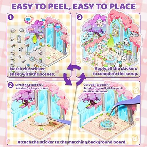 QEF 50 Sets 3D Sticker Scene, 100 Pcs Cute Kawaii Stickers, DIY Scene Sticker Book for Kids and Adults, Make Your Own House Room, Creative Stress Relief Activity Gift thumbnail 4