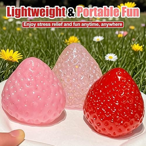 3Pcs Big Taba Squishies Strawberry, Cute Strawberry Squeeze Toys, Upgrade Fruit Squishies, Kawaii Sticky Stress Toys, Clear Fidget Toys, OPP Packaging Gifts & Perfect Desk Accessory for Kids Adults thumbnail 4