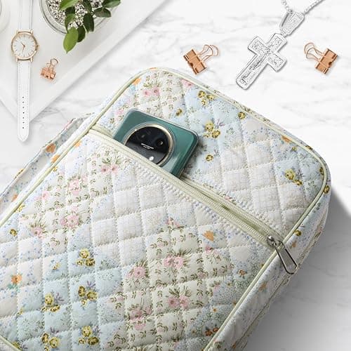 WOBAGMEN Bible Cover Case for Women,Large Bible Tote Bags Organizer Quilted Carrying Case for Girls,Bible Study Supplies Accessories Christian Gifts for Women (Colorful Floral, M) thumbnail 7