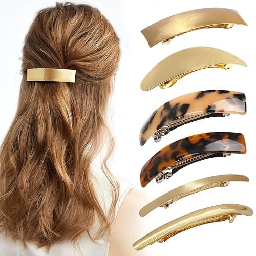 6pcs Women Gold Hair Clips Metal Flat Hair Clips Tortoise Retro Gold Hair Barrettes French Clip Barrettes for Women Lady - Image 1