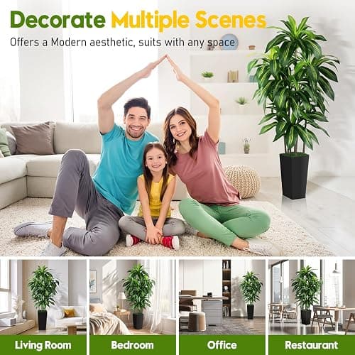 Artificial Dracaena Tree Indoor, 5FT Tall Fake Tree with Black Tall Planter, Artificial Trees Fake Yucca Potted Tree for Home Office Living Room Decor, Tall Artificial Plant for Housewarming thumbnail 7