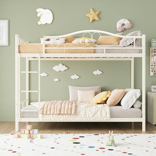 IDEALHOUSE Bunk Bed Twin Over Twin with Ladder & Full Safety Guardrail, Heavy Duty Metal Twin Over Twin Bunk Bed 400 Lbs Load Capacity, Space-Saving, Noise Free, No Box Spring Needed, Easy Assembly, C thumbnail 4