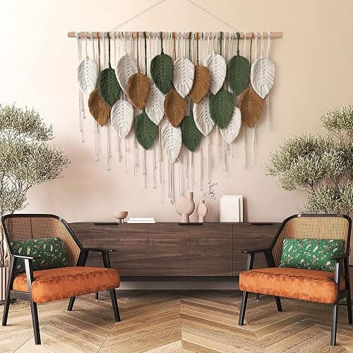 KHOYIME Large Macrame Wall Hanging Boho Woven Tapestry, Chic Home Decor Modern Bohemian Handmade Leaf Feather Wall Art Decorations for Apartment Dorm Living Room Bedroom Nursery Backdrop 39"W X 29.5"L thumbnail 3
