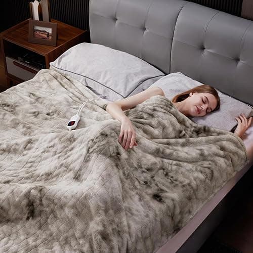 Guohaoi Heated Blanket Electric Throw, Soft Faux Rabbit Fur Electric Blanket with 10 Heating Levels 5 Sitting Timer Auto Off, Cozy Warm Heating Blankets, Machine Washable(62"×84" Light Grey) thumbnail 6