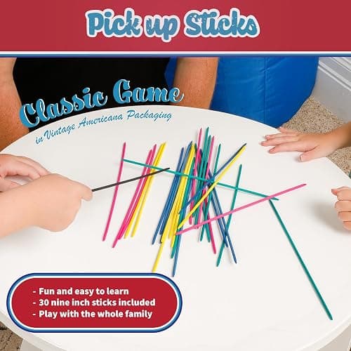 Way Back Toys Pick Up Sticks, 30 Colorful Wooden Sticks and Easy to Carry Container, Game of Steady Hands and Skill, Novelty Family Fun Game for Ages 5 and up thumbnail 2