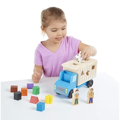 Melissa & Doug Shape-Sorting Wooden Dump Truck Toy with 9 Colorful Shapes and 2 Play Figures Wooden Vehicle Toys, Shape Sorter Toys for Toddlers Ages 2+ thumbnail 8