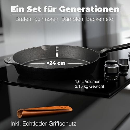 TECOR Gusseisenpfanne Induktion 24 cm ungeschliffen, universell, natürlich - Langlebige Pfanne Gusseisen 24 cm - Antihaft Gusspfanne Induktion einfach, top Qualität - Cast iron pan induction thumbnail 5